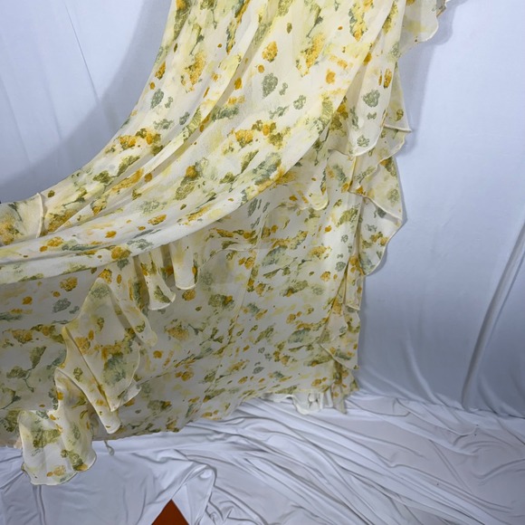 Forever 21 Floral Maxi Slip Dress Size Lg Yellow Green Ruffle Chiffon Ethereal - Picture 5 of 7